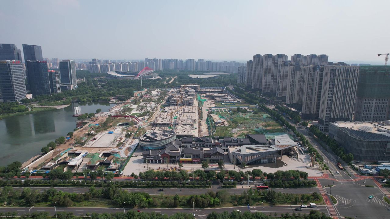 山东淄博市文化中心场馆建筑航拍 