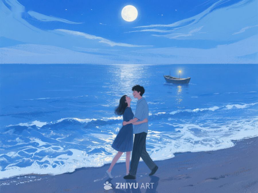 月下海滩情侣漫步 1211
