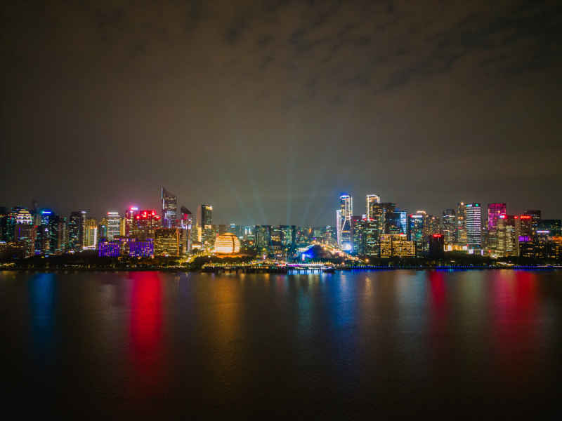 航拍 浙江 杭州 城市 夜景 杭州建设