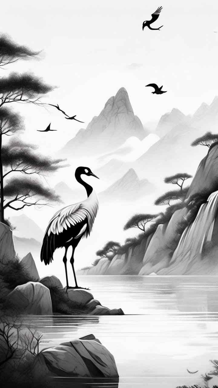 国风鹤山水风景插画 75