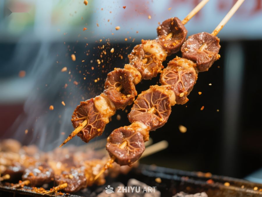 烤肉串上的美味瞬间