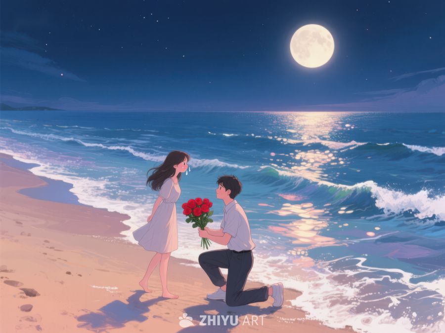 月下海边求婚浪漫瞬间 1120