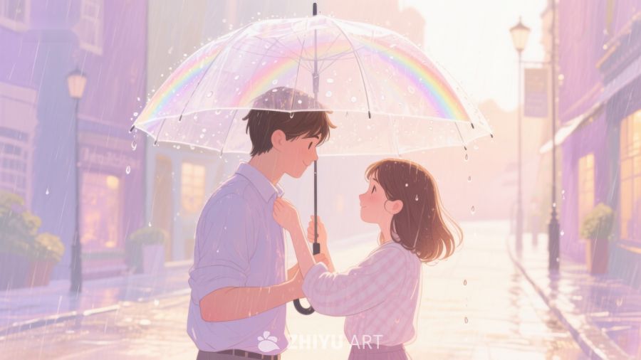 雨中彩虹伞下的浪漫瞬间 606