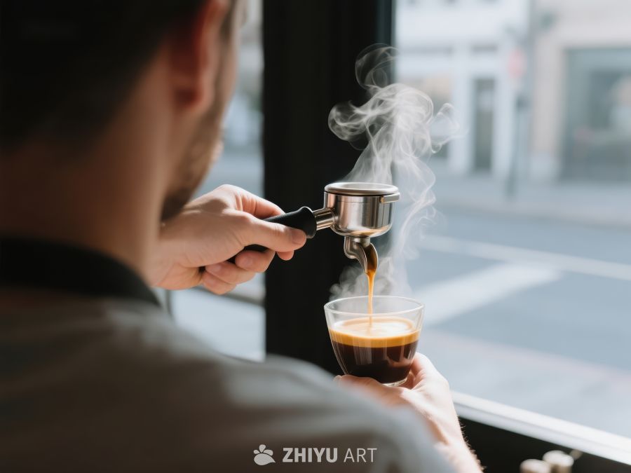 咖啡师倾倒浓缩咖啡入杯 556