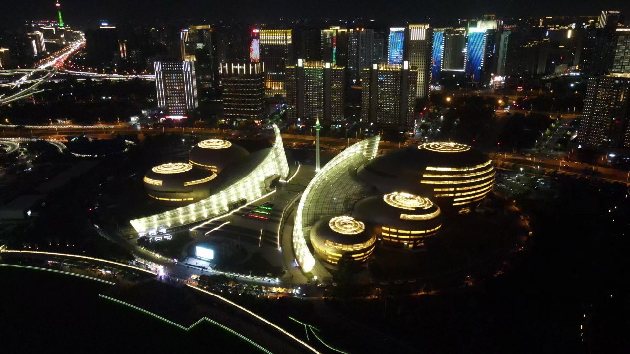 河南郑州文化艺术中心建筑航拍 