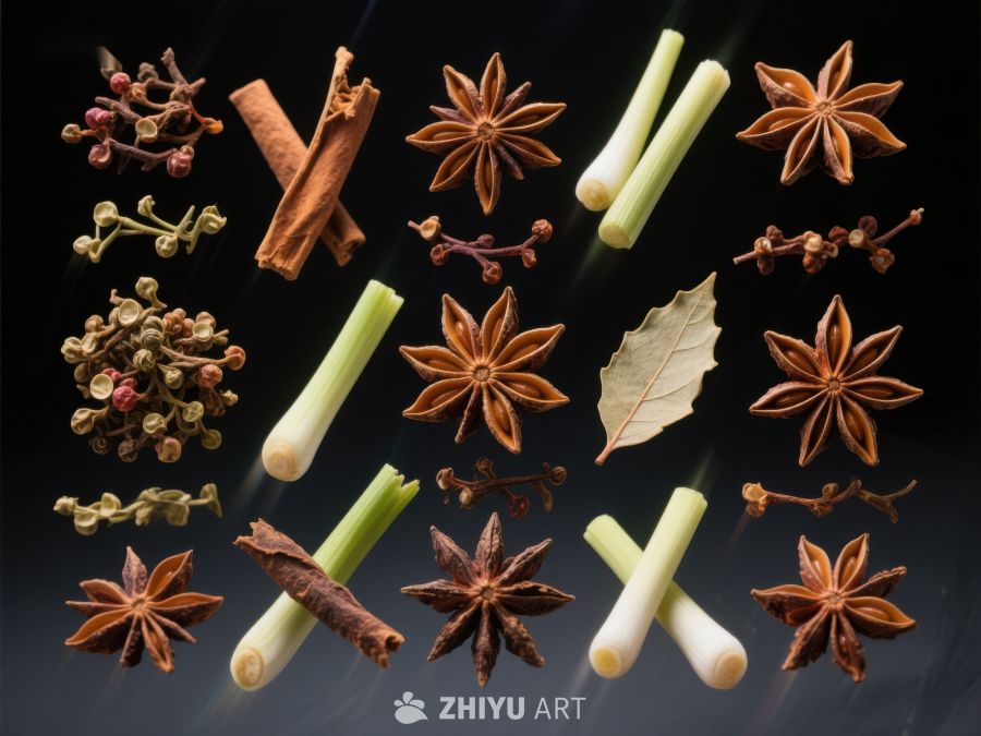 多种香料与蔬菜的组合展示 135