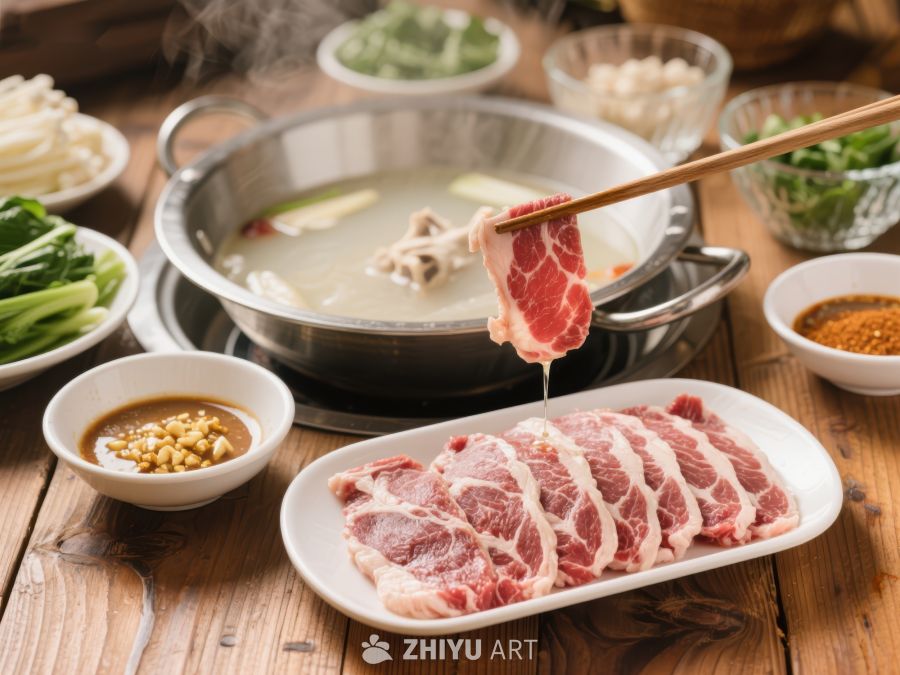 热气腾腾的火锅与新鲜食材 549