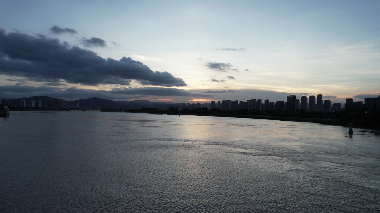 浙江温州城市晚霞夜幕降临航拍