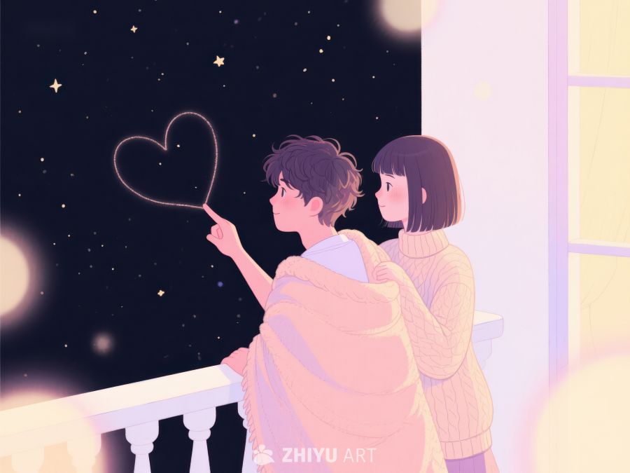 夜空下共赏心形光晕的情侣 1040