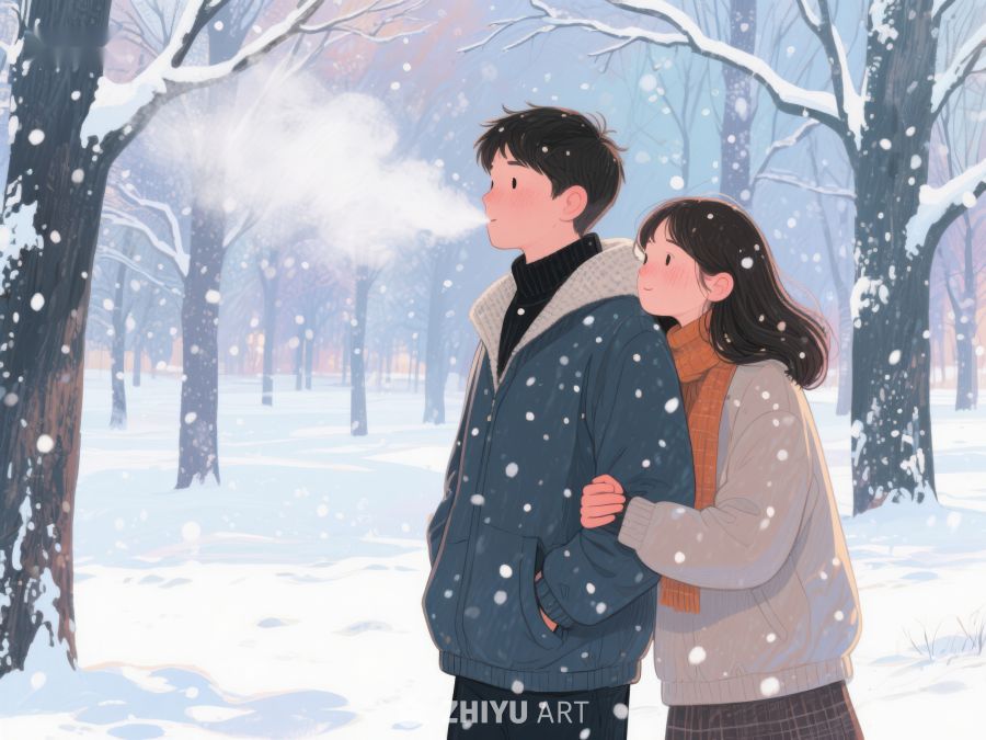 冬日雪景中的情侣 129