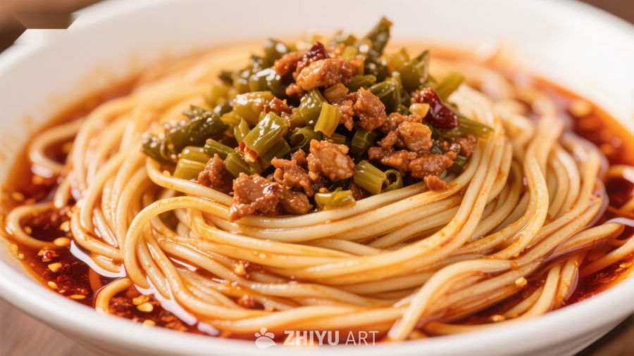 热辣豆角肉末拌面