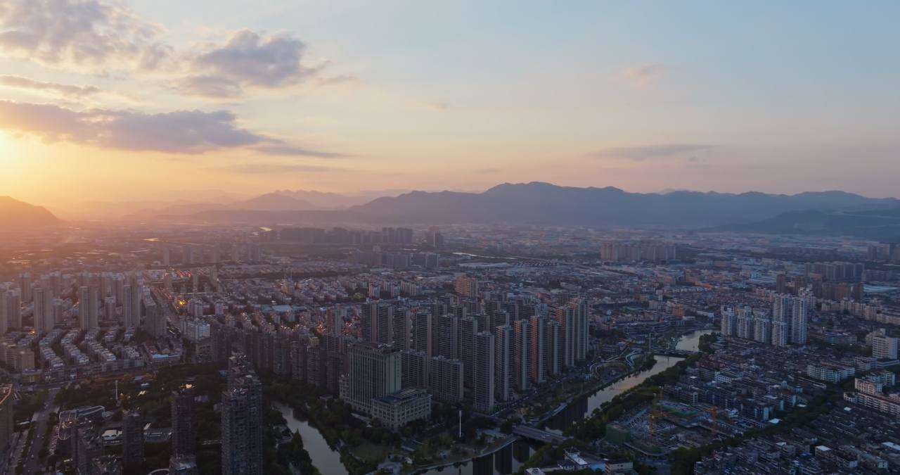 浙江台州城市日落风光航拍 4