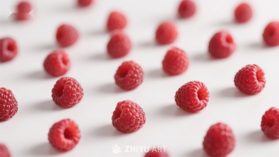 排列整齐的鲜红覆盆子