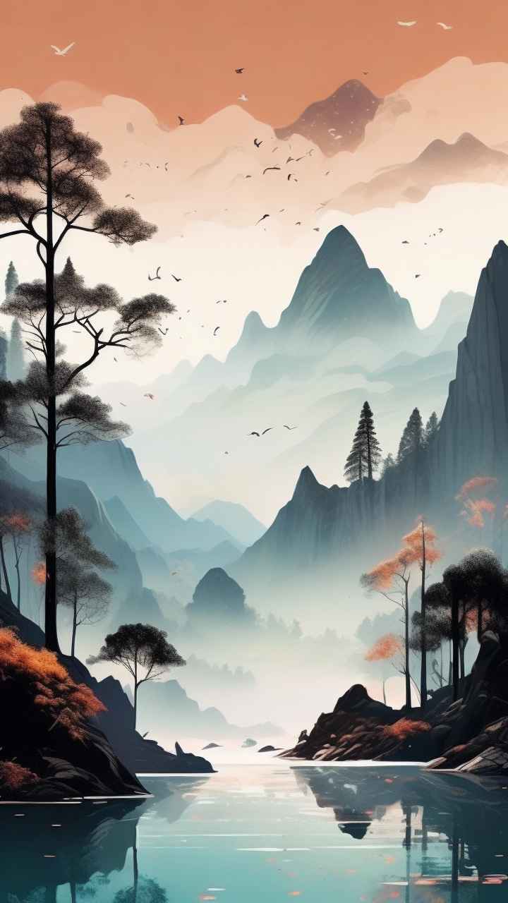国潮山水插画风景图 60