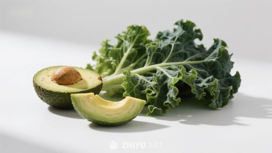 牛油果与羽衣甘蓝静物