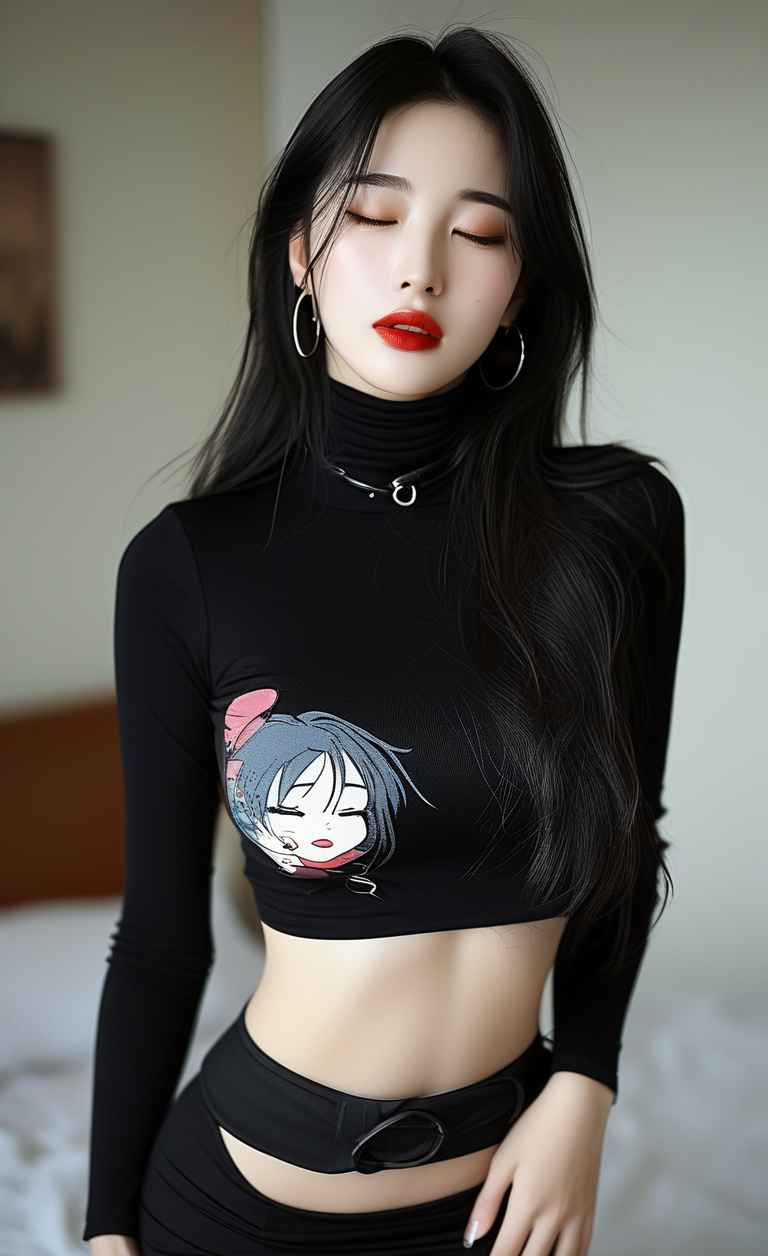 黑色衣服紧身穿搭美女长头发，成熟女性 21