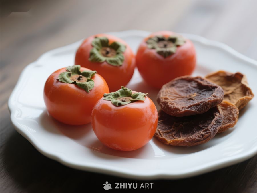 新鲜柿子与柿饼摆盘 685