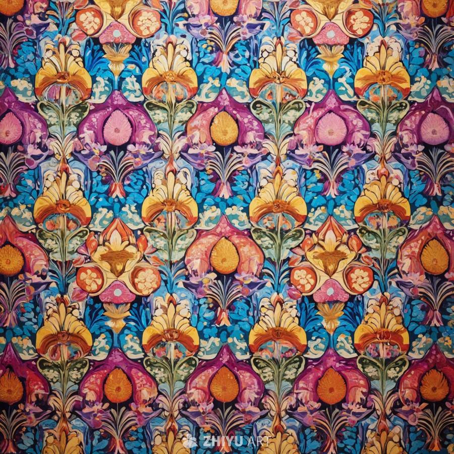 设计精美的壁纸，具有色彩鲜艳且复杂的图案。壁纸上点