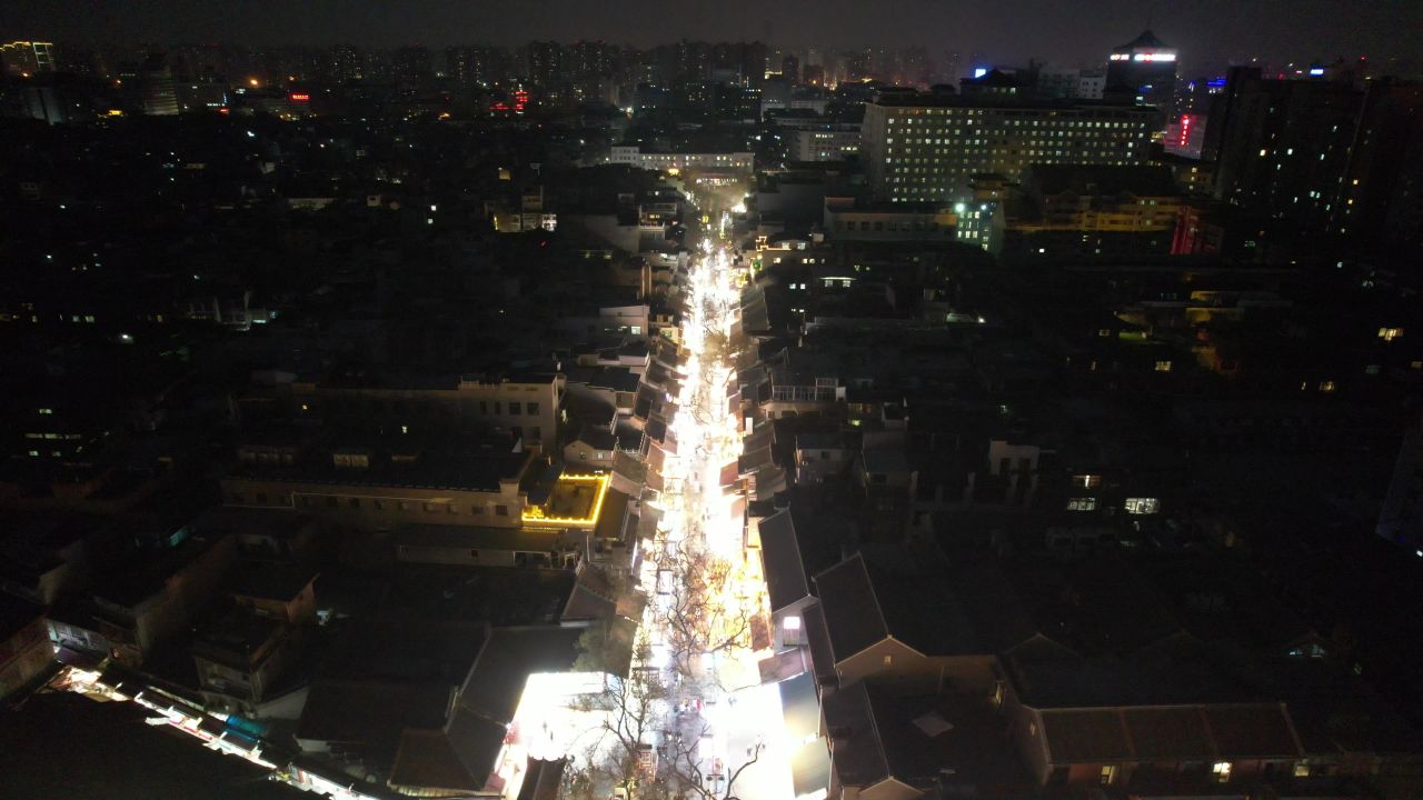 西安鼓楼夜景灯光航拍 
