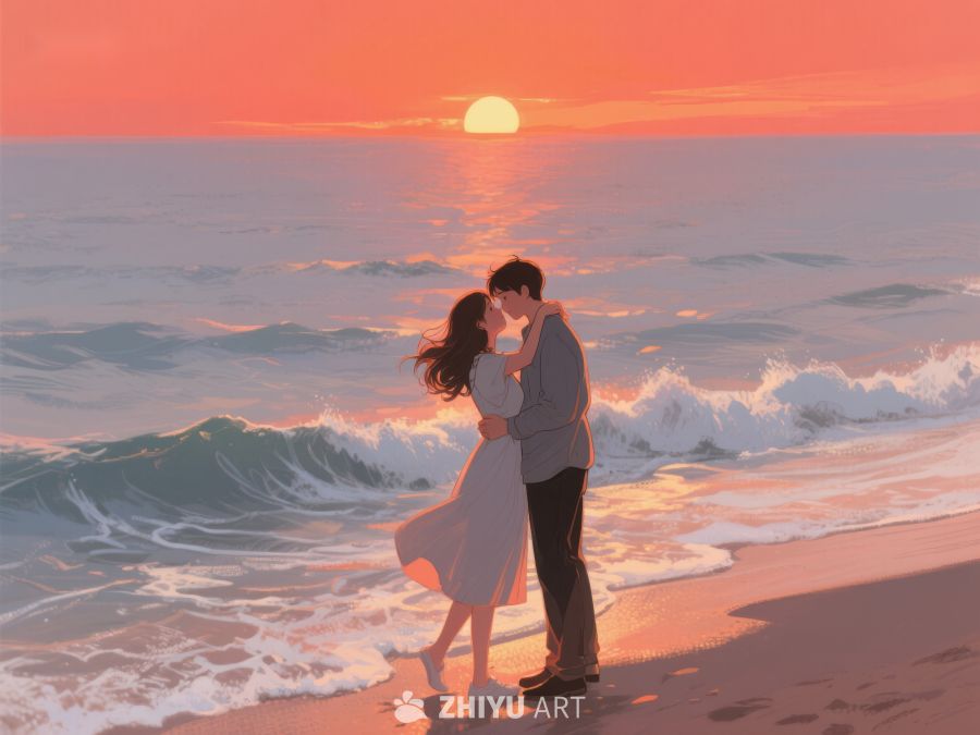 海边日落下的浪漫拥吻 211