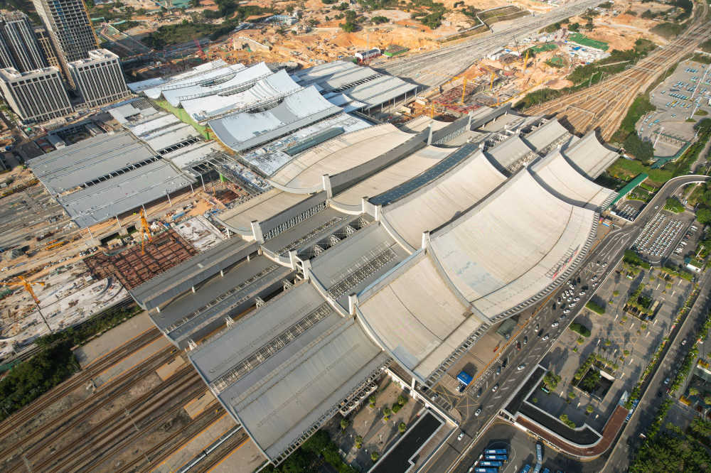 航拍厦门北站建筑景观