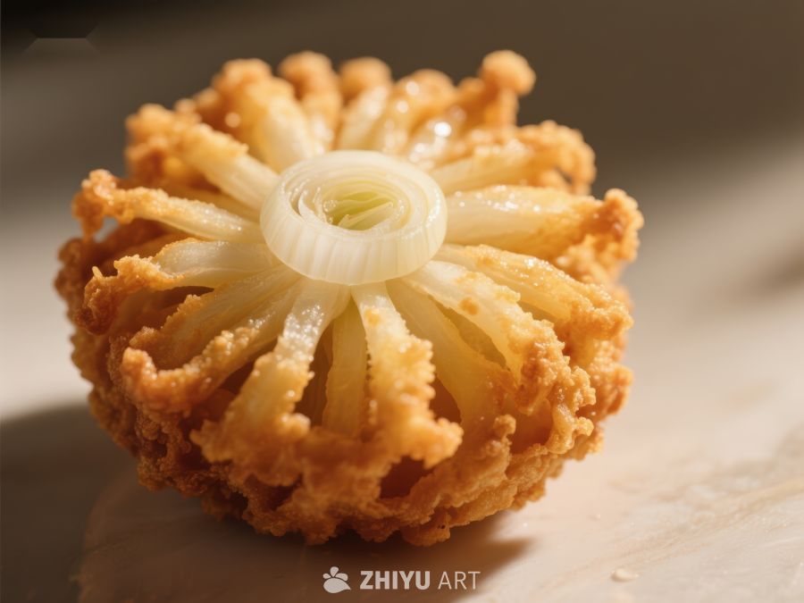 金黄色炸制食品，形似花朵