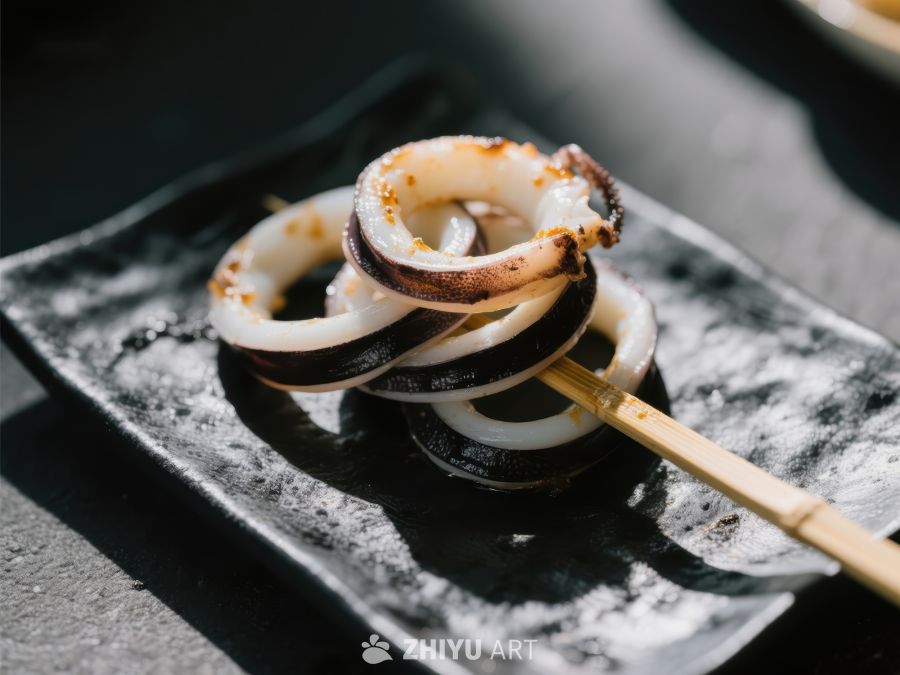 鱿鱼圈串烤制美食
