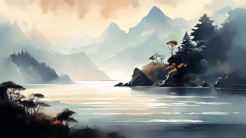 雾气缭绕水墨山水画简约风格 67