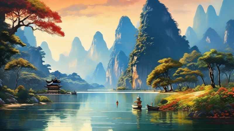插画风格 桂林山水 36