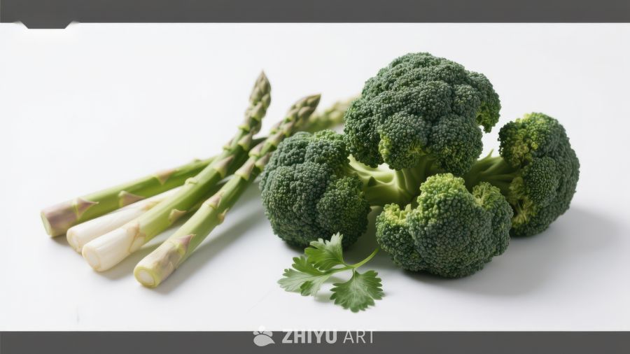 新鲜西兰花与芦笋的组合