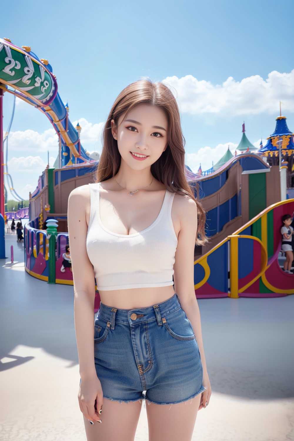 儿童节游乐园美女