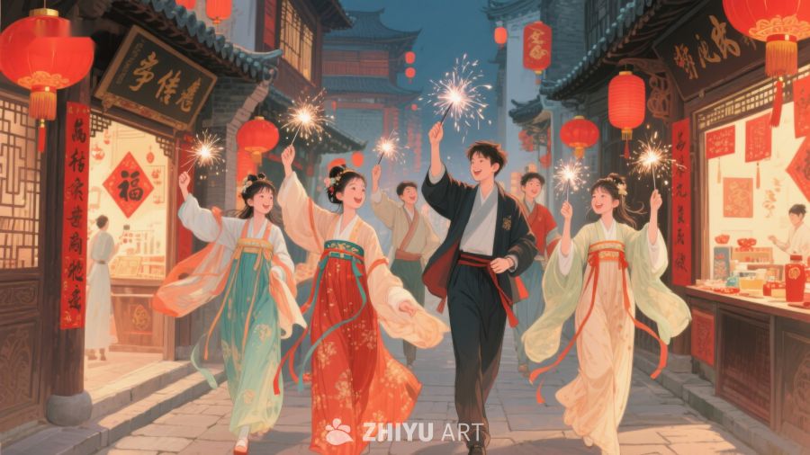 古街夜市灯火辉煌，众人欢庆节日 243