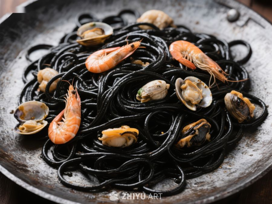 海鲜黑墨鱼汁意面