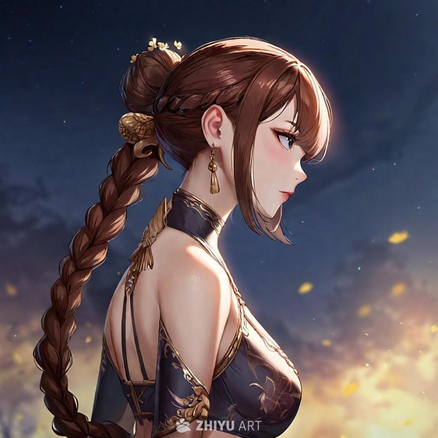 一个留着棕色头发，编着辫子的年轻女性，她梳着玉米辫