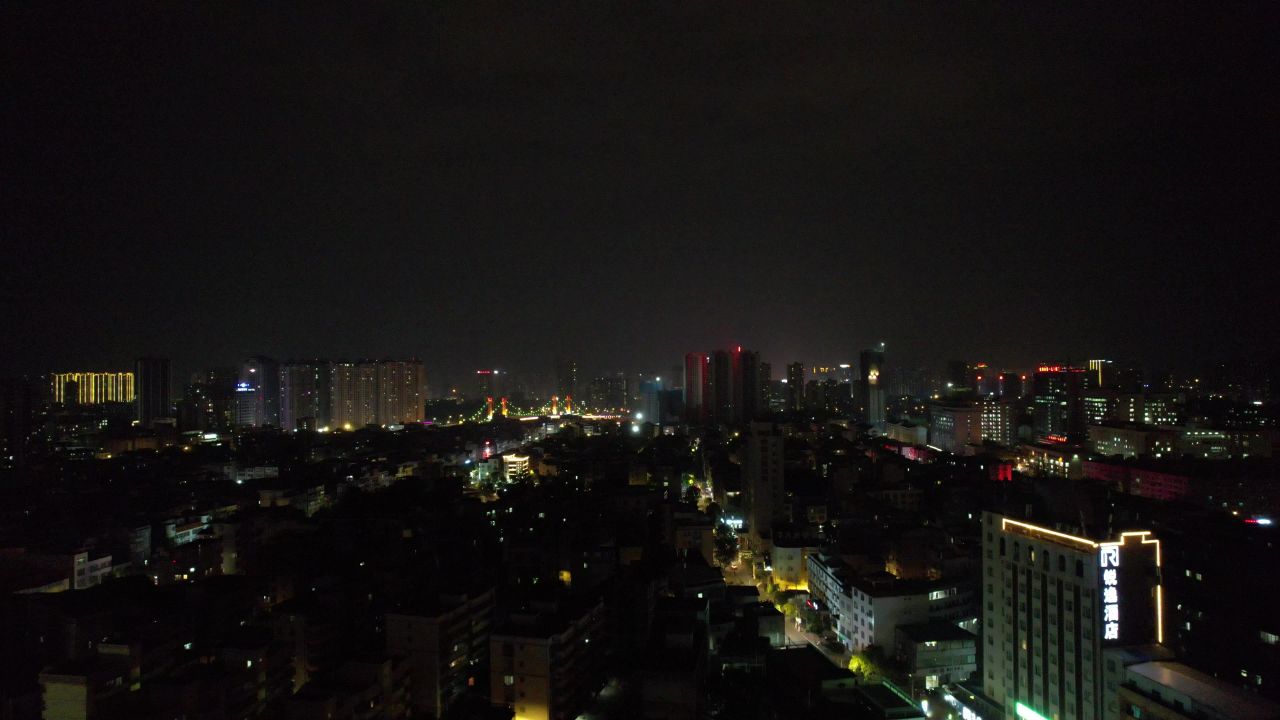 广西钦州城市夜景航拍 