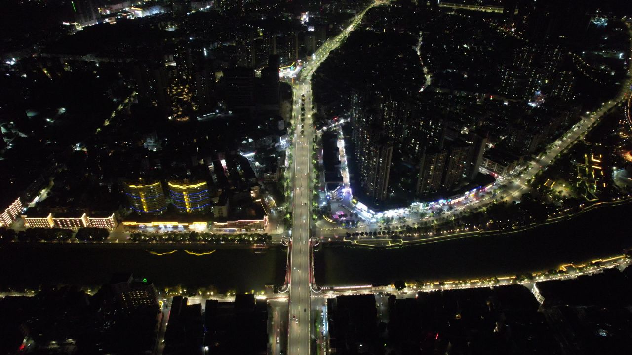 城市夜景灯光万家灯火广东江门夜景航拍 