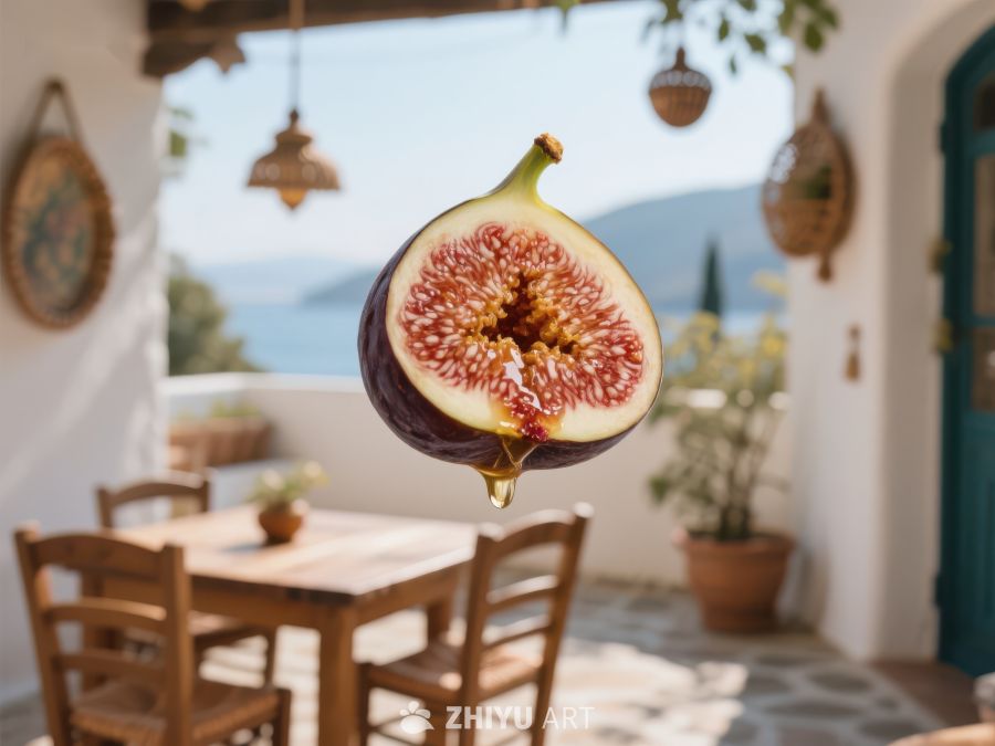 切开的无花果悬浮在阳台前 418