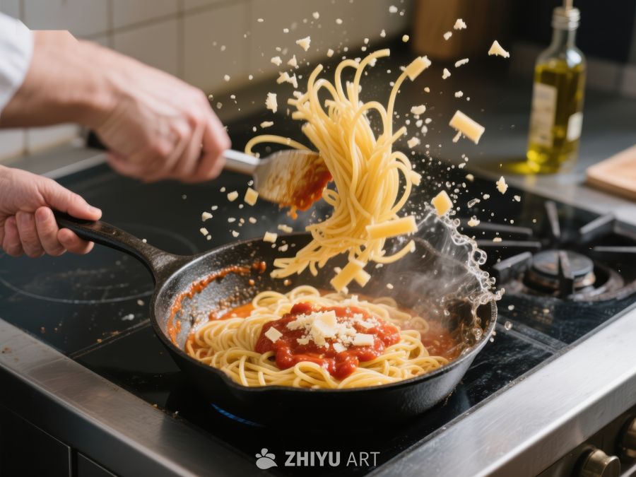 厨师翻炒意大利面的瞬间 63
