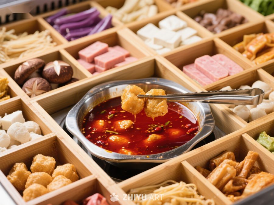 火锅食材拼盘与麻辣汤底 193