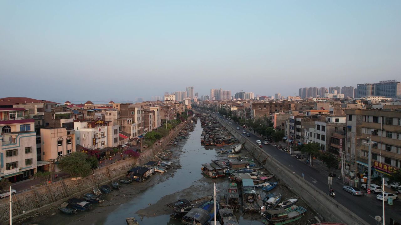 广西北海城市风光大海海洋渔船航拍 