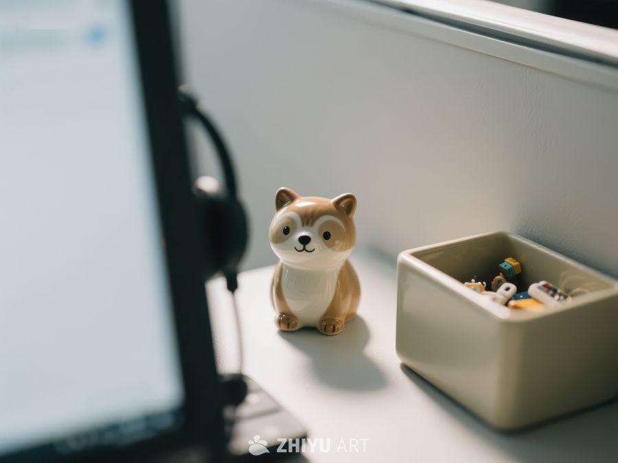 办公桌上的小狗摆件与收纳盒 114
