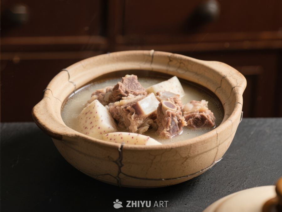 陶瓷碗中的排骨莲藕汤 971