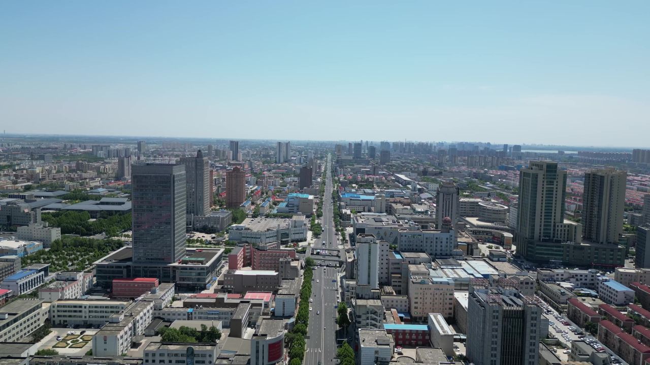航拍山东东营城市建设东营风光