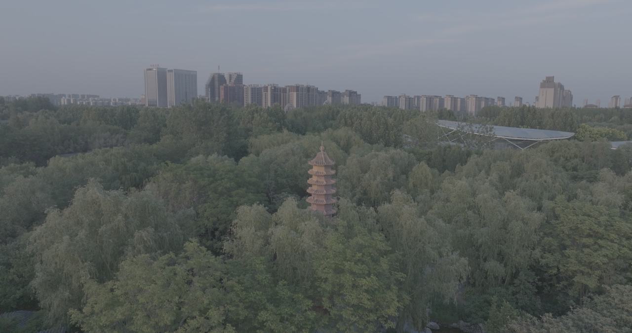 塔影下的城市黄昏