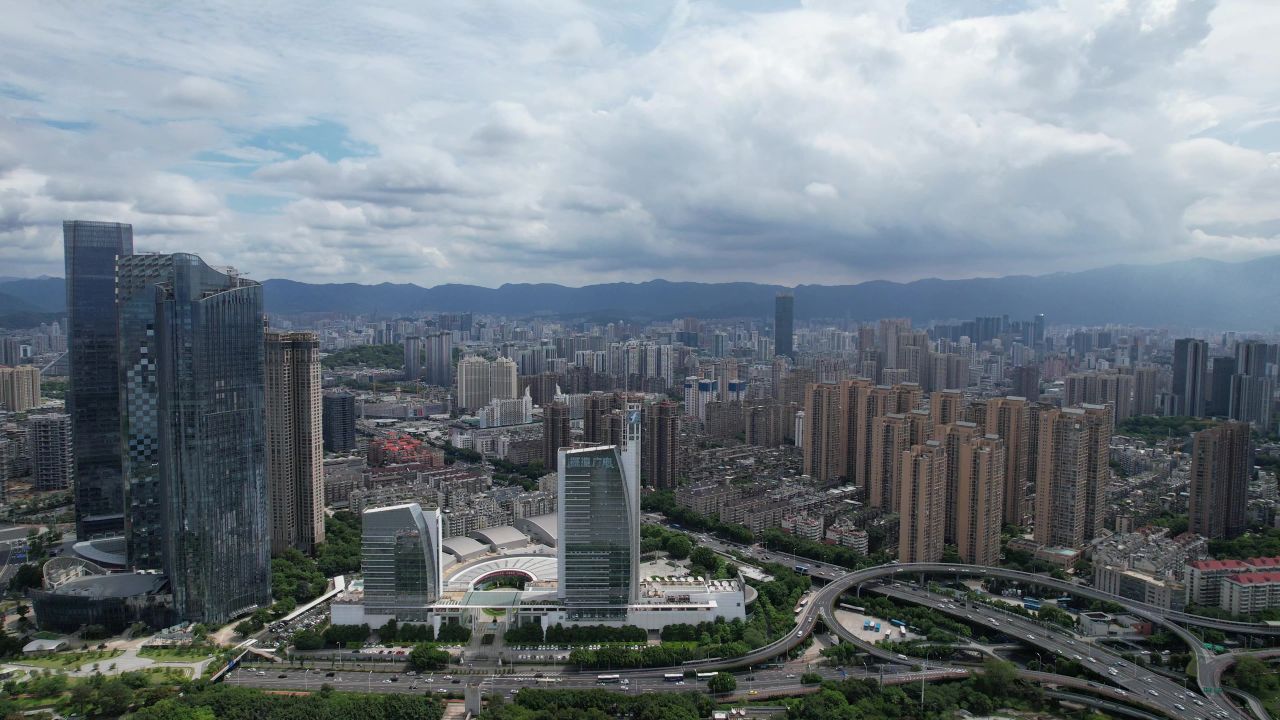 福建福州闽江北岸中央商务区航拍 