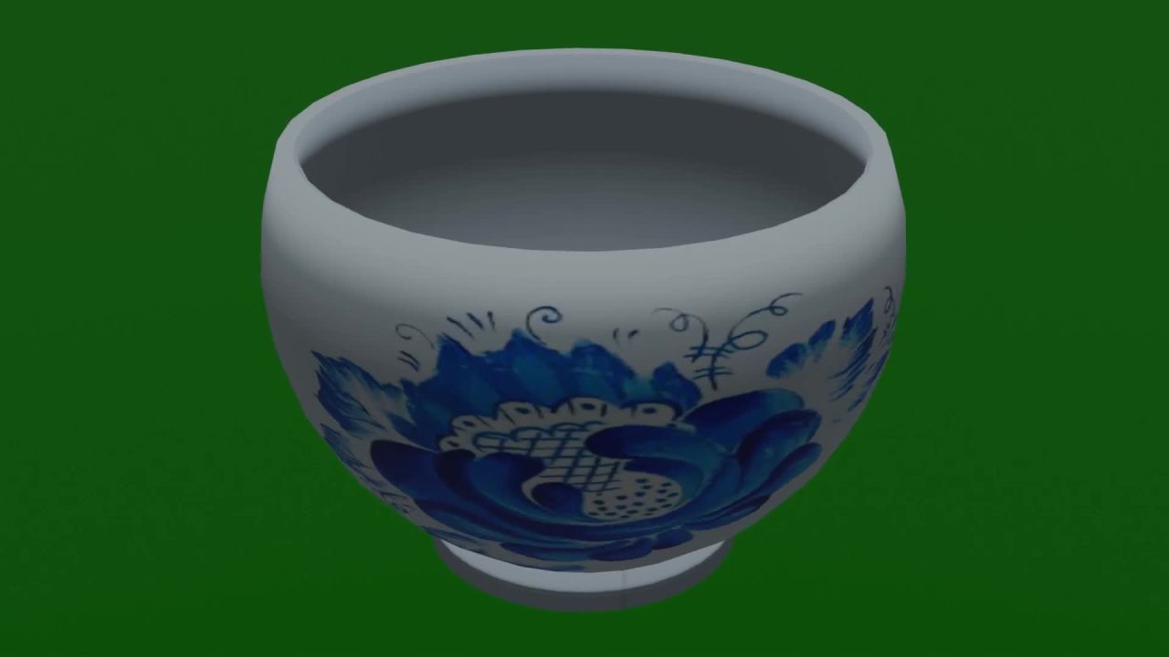 无限循环青花瓷碗旋转动画绿屏抠像固定镜头，无缝循环转动石碗摆件绿幕背景合成元素