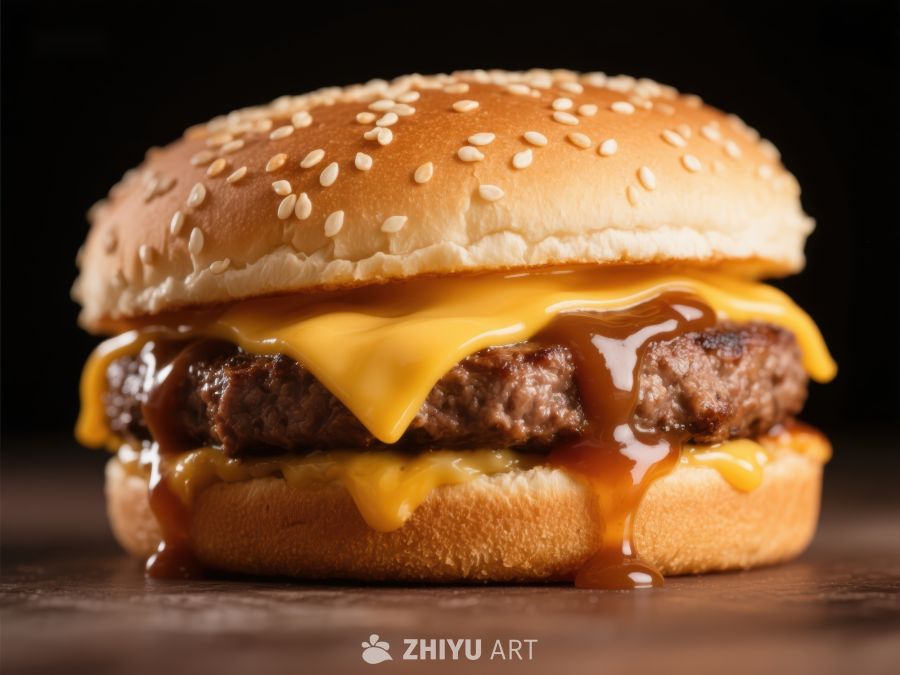 芝士汉堡特写，诱人美味 1395