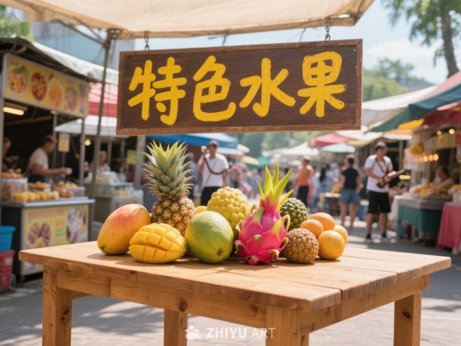 特色水果摊位展示热带鲜果 563
