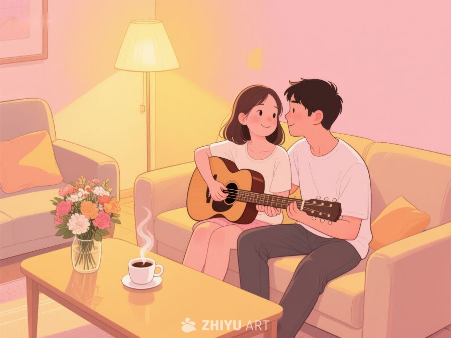 温馨客厅中的吉他时光 719