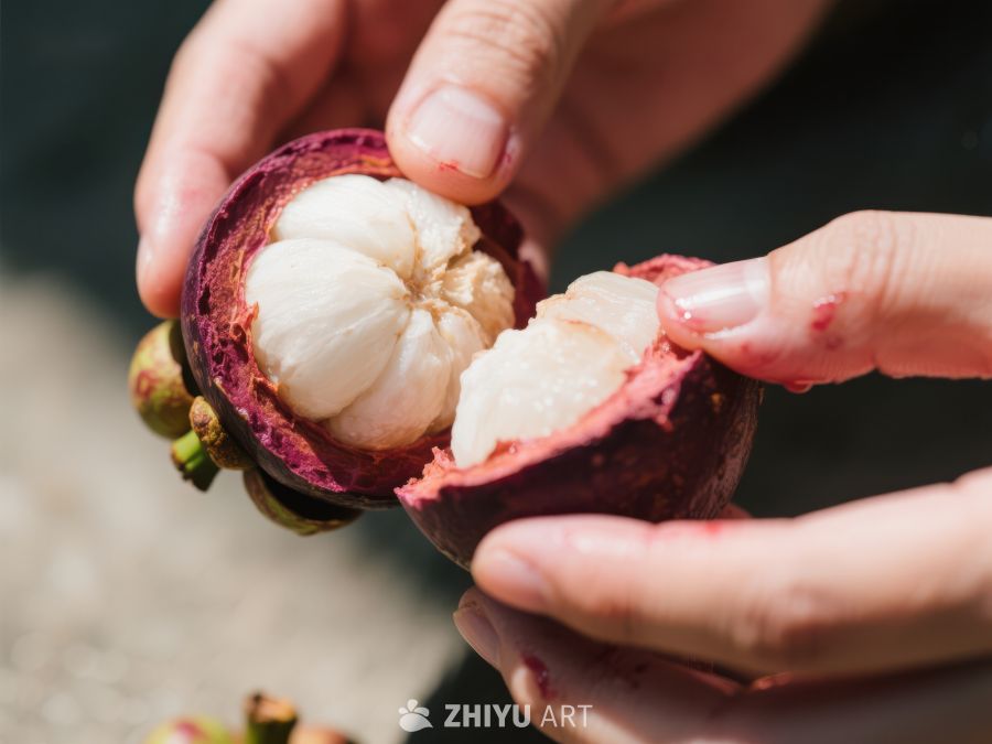 手剥开新鲜的红毛丹果 483